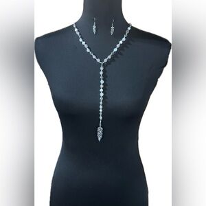 17”adjustable Shyanne Beaded Silver Leaf Necklace Set